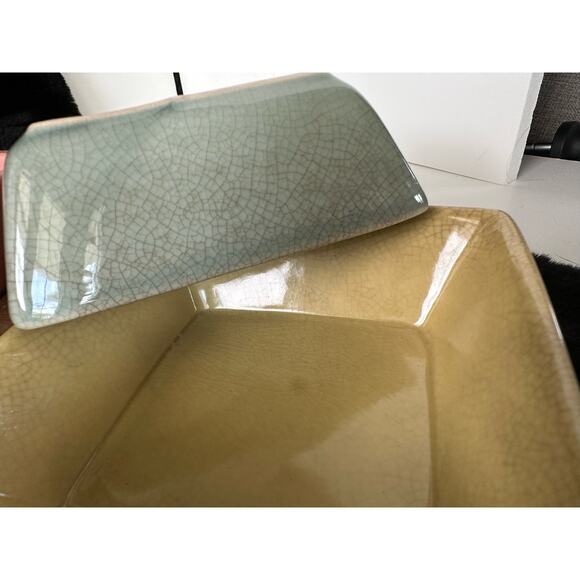 Square Bamboo Serving Board & 4 colored ceramic square dishes, ramakins, 5 pc - Picture 6 of 10